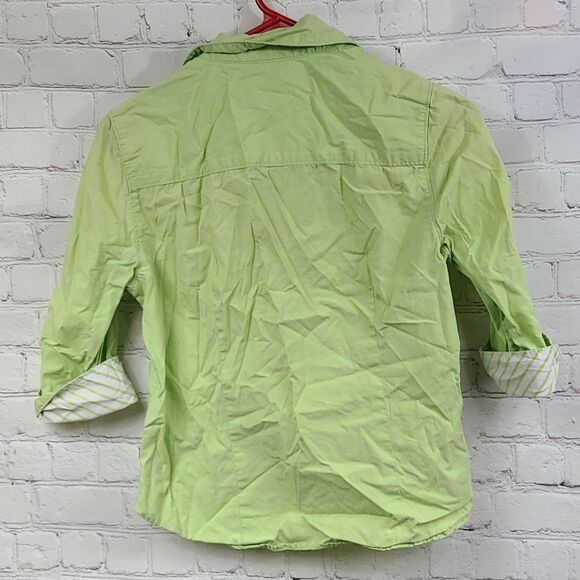 Duck Head Petite PS Lime Green Button Down Shirt Stripe Cuffs Summer Casual Top - Picture 6 of 8